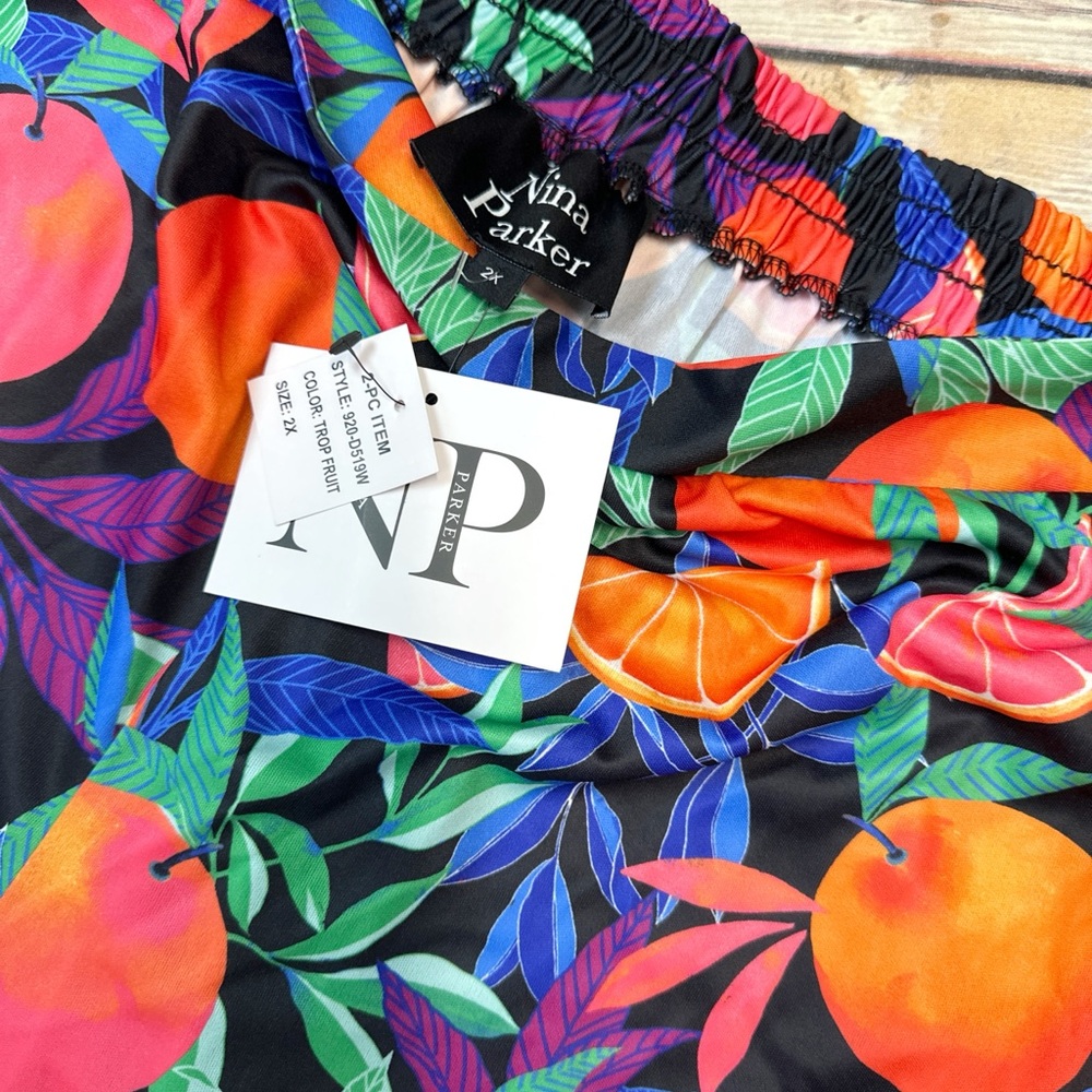 Nina Parker Women’s Plus Size Orange Printed Pull On Rayon Shorts Trop Fruit 2X - Picture 3 of 4